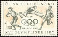 (1956-036) Марка Чехословакия "Легкая атлетика"    Скачки в Пардубице. Летние Олимпийские игры в Мел