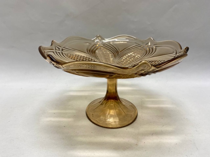 Фруктовница на ножке карамельное стекло СССР