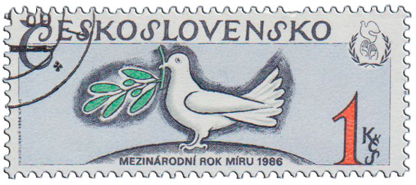 (1986-001) Марка Чехословакия &quot;Голубь&quot; ,  III Θ