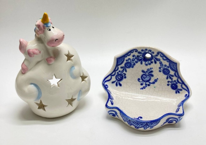 Подсвечник + полка мыльница гжель, керамика