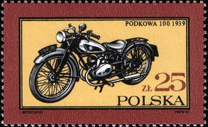 (1987-021) Марка Польша &quot;Мотоцикл Подкова 100, 1939&quot;    Автомобили и мотоциклы III Θ