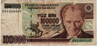 (,) Банкнота Турция 1991 год 100 000 лир "Мустафа Кемаль Ататюрк"   VF