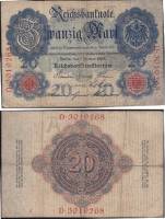 (1908) Банкнота Германия 1908 год 20 марок    F
