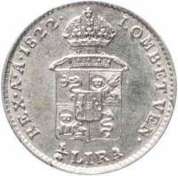(№1822c4.3) Монета Италия 1822 год frac14; Lira (А усилитель М)