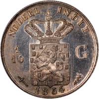 (1854) Монета Голландская Индия 1854 год 1/10 гульдена   Серебро Ag 720  UNC