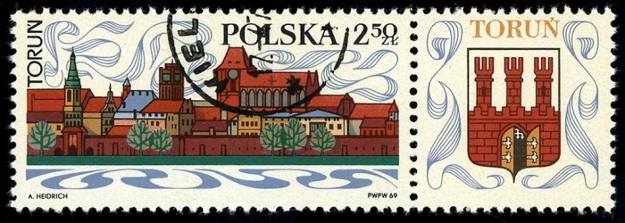 (1969-023) Марка + купон Польша "Старый город Торунь"   Туризм III &Theta;