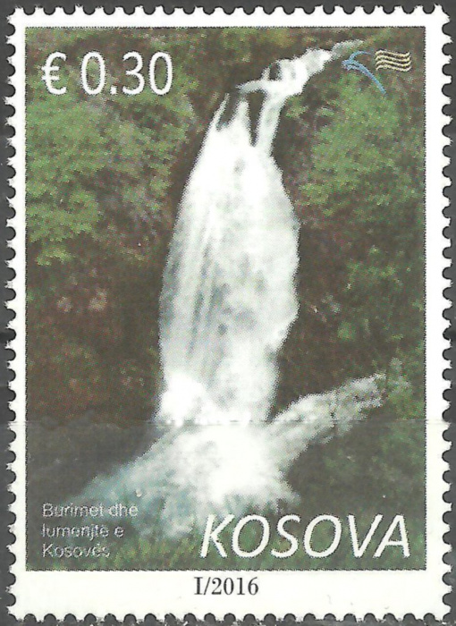 (№2016-368) Марка Косово 2016 год &quot;Водопад возле белого Дрын уик&quot;, Гашеная