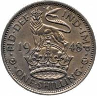 (1948) Монета Великобритания 1948 год 1 шиллинг "Георг VI"  Английский герб Медь-Никель  XF
