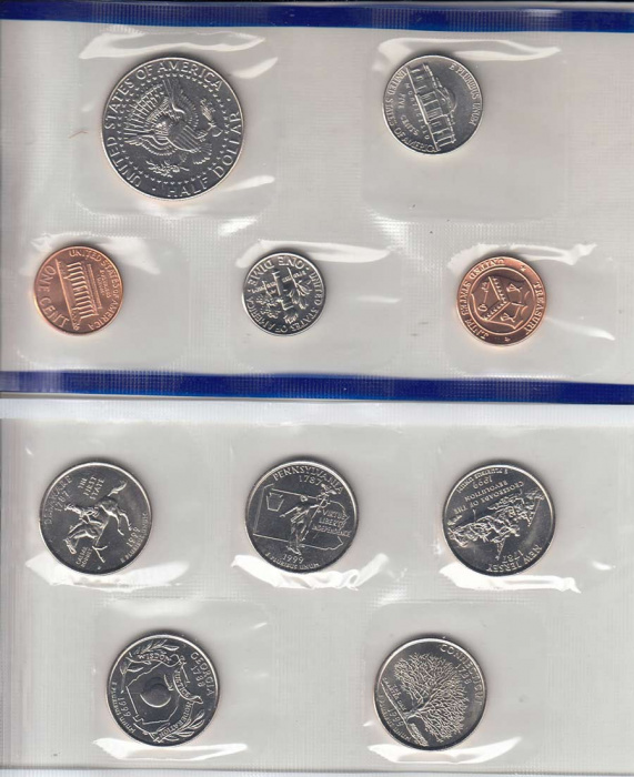 (1999p, 9 м. + ж.) Набор США 1999 год  И 4 монеты остальных номиналов  UNC
