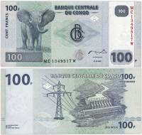 2007 Банкнота Дем Республика Конго 2007 год 100 франков Слон   UNC