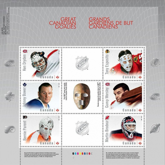 (№2015-220) Блок марок Канада 2015 год &quot;Специальные панели вратарей НХЛ из 6 марок&quot;, Гашеный