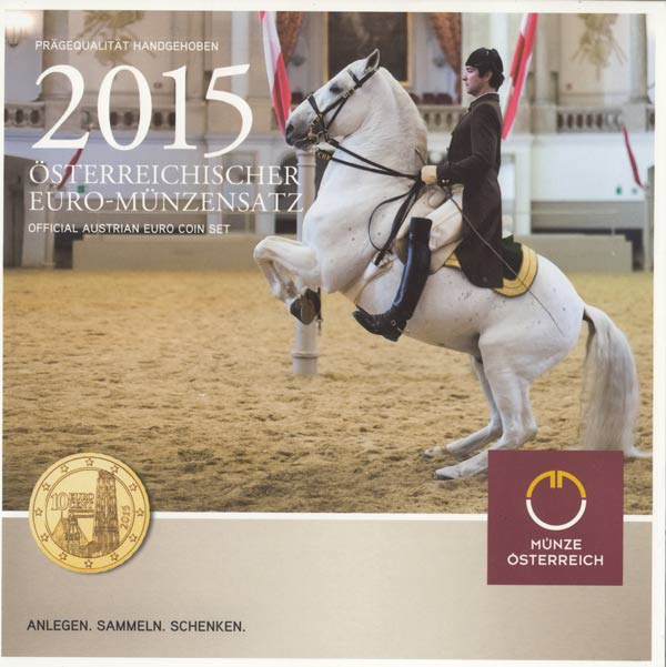 (2015, 8 монет) Набор монет Австрия 2015 год &quot;Испанская школа верховой езды&quot;   Буклет