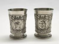 Рюмки стопки оловянные 2 шт SKS Zinn Германия Знаки Зодиака Стрелец и Лев серебрение пищевое