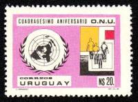 (№1986-1727) Марка Уругвай 1986 год "К 40-летию ООН", Гашеная