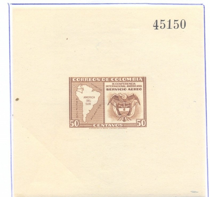 (№1948-3) Блок марок Колумбия 1948 год &quot;Карта Америки Суль&quot;, Гашеный