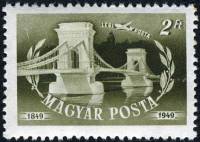 (1949-029) Марка Венгрия "Цепной мост, Будапешт (Оливковая)"    100 лет со дня открытия движения по 