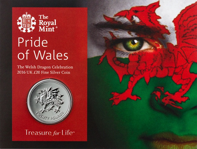 (2016) Монета Великобритания 2016 год 20 фунтов &quot;Валлийский дракон&quot;  Серебро Ag 999  Буклет