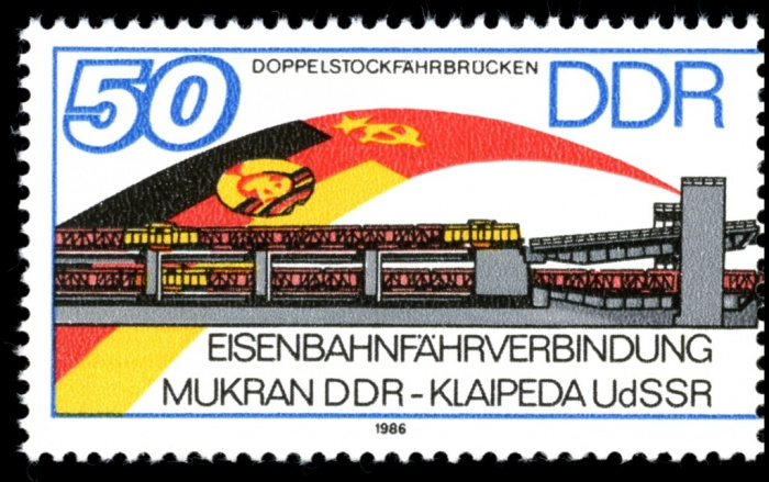 (1986-070) Марка Германия (ГДР) &quot;Паромный мост&quot;    Открытие ЖД Мукура-Клайпеда II Θ