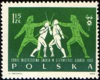(1963-039) Марка Польша "Фехтовальщики"   28-й Чемпионат по фехтованию в Гданьске I Θ