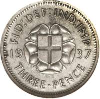 (1937) Монета Великобритания 1937 год 3 пенса "Георг VI"  Серебро Ag 500  XF
