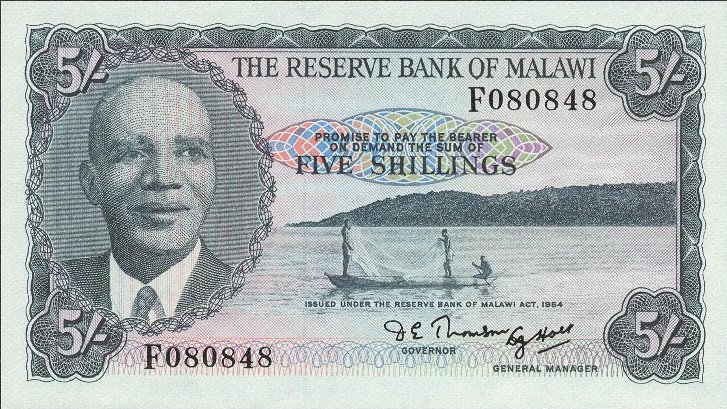 (№1964P-1 Aa) Банкнота Малави 1964 год &quot;5 Shillings&quot;