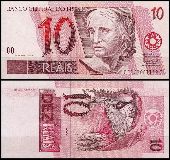 (1997) Банкнота Бразилия 1997 год 10 реалов &quot;Республика&quot;   XF