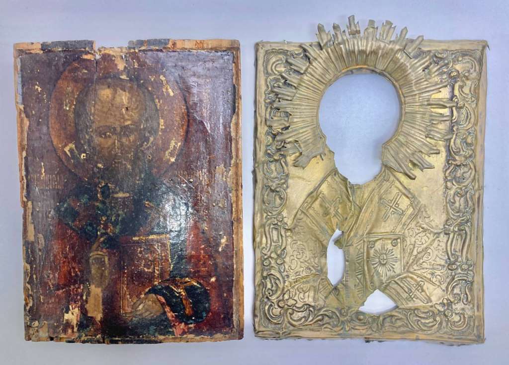 Икона Николай Угодник в кованом окладе, 19 век