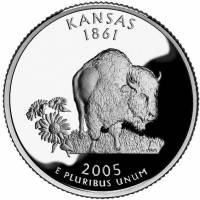 (034d) Монета США 2005 год 25 центов "Канзас"  Медь-Никель  UNC