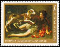 (1968-034) Марка Венгрия "Мальчик с собаками"    Картины из музея изобразительных искусств, Будапешт