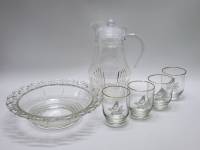Графин (кувшин) с крышкой 4 стакана и фруктовница стекло