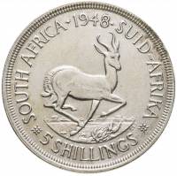 (1948) Монета ЮАР (Южная Африка) 1948 год 5 шиллингов "Георг VI"  Серебро Ag 800  UNC
