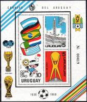 (№1980-50) Блок марок Уругвай 1980 год "Чемпионат Мира По Футболу", Гашеный