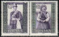 (1960-017-18) Сцепка (2 м + куп) Польша "Любско" Перф греб 11¾:12¼   Национальная одежда III Θ