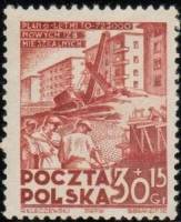 (1952-026) Марка Польша "Строительство дома (Красно-коричневая)" , III Θ