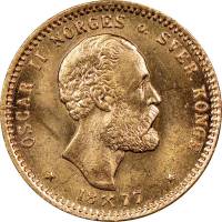() Монета Норвегия 1877 год 10 крон ""   Биметалл (Платина - Золото)  UNC