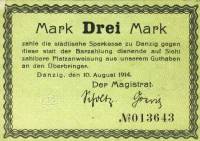 (№1914P-4a) Банкнота Данциг 1914 год "3 Mark"