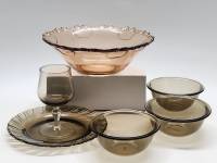 Салатник Тарелка Бокал и 3 миски цветное стекло (6 предметов)