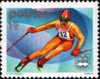 (1976-003) Марка Польша "Слалом"    Зимние Олимпийские Игры 1976, Инсбрук III Θ