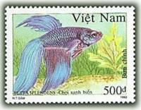 (1992-095) Марка Вьетнам "Серо-ультрамариновая"    Сиамские бойцовые рыбы III O