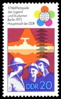 (1973-050) Марка Германия (ГДР) "Строители "    Фестиваль молодежи и студентов III Θ