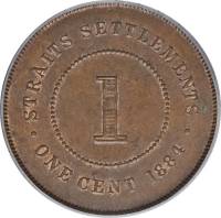 (№1884km9a) Монета Стрейтс Сетлментс 1884 год 1 Cent