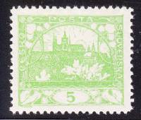 (1918-002) Марка Чехословакия "Собор Св. Николая (Желто-зеленая)" Перф лин 11½    Градчаны (Стандарт