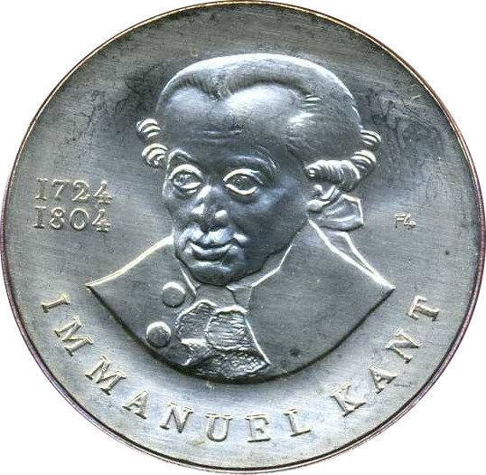 (1974) Монета Германия (ГДР) 1974 год 20 марок &quot;Иммануил Кант&quot;  Серебро Ag 625  UNC