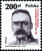 (1988-042) Марка Польша "Юзеф Пилсудский"    70 лет независимой республике III Θ