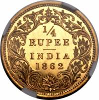 (№1862km470a) Монета Индия 1862 год frac14; Rupee (Пруф-Лайк Оттиск)