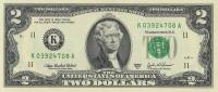 (2003K) Банкнота США 2003 год 2 доллара "Томас Джефферсон"   UNC