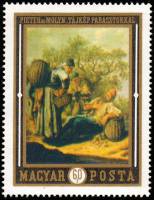 (1969-084) Марка Венгрия "Три сборщика фруктов"    Картины голландских мастеров III O