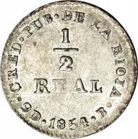 (№1854km24 (la rioja)) Монета Объединённые провинции Южной Америки 1854 год frac12; Real