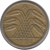 () Монета Германия Веймарская республика 1924 год   ""    VF