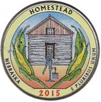 026d Монета США 2015 год 25 центов Гомстед  Вариант №2 Медь-Никель  COLOR. Цветная